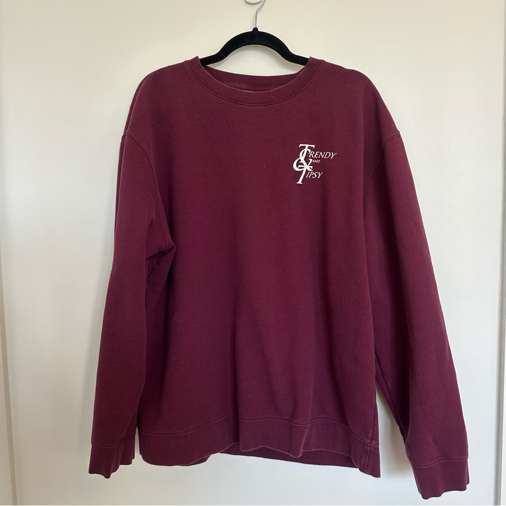 Women's Burgundy Crew Neck Sweater - Picture 2 of 7